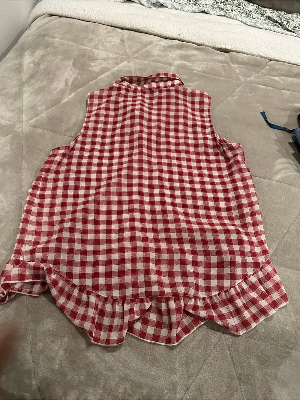 American Rag Red and White Gingham Ruffle Button Tank - Picture 2 of 2